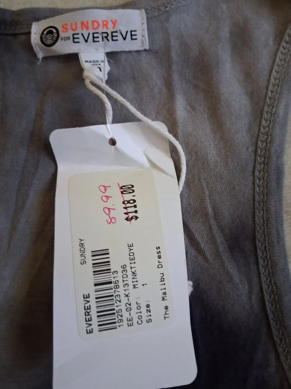 Sundry for Evereve NWT Women's Size 1 (Small) Gray Tie Dye Malibu Dress - Picture 8 of 13